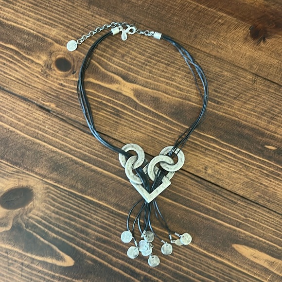 Chico’s Silvertone and Black Cord Necklace - Picture 1 of 3